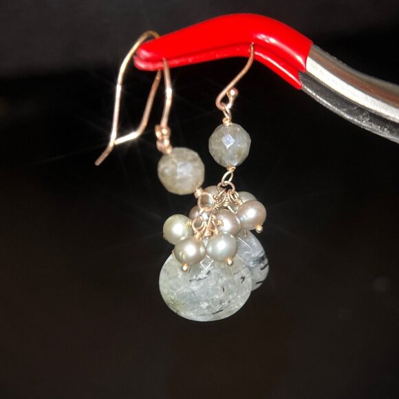 14K Gold Stone Dangle Earrings - Picture 4 of 6